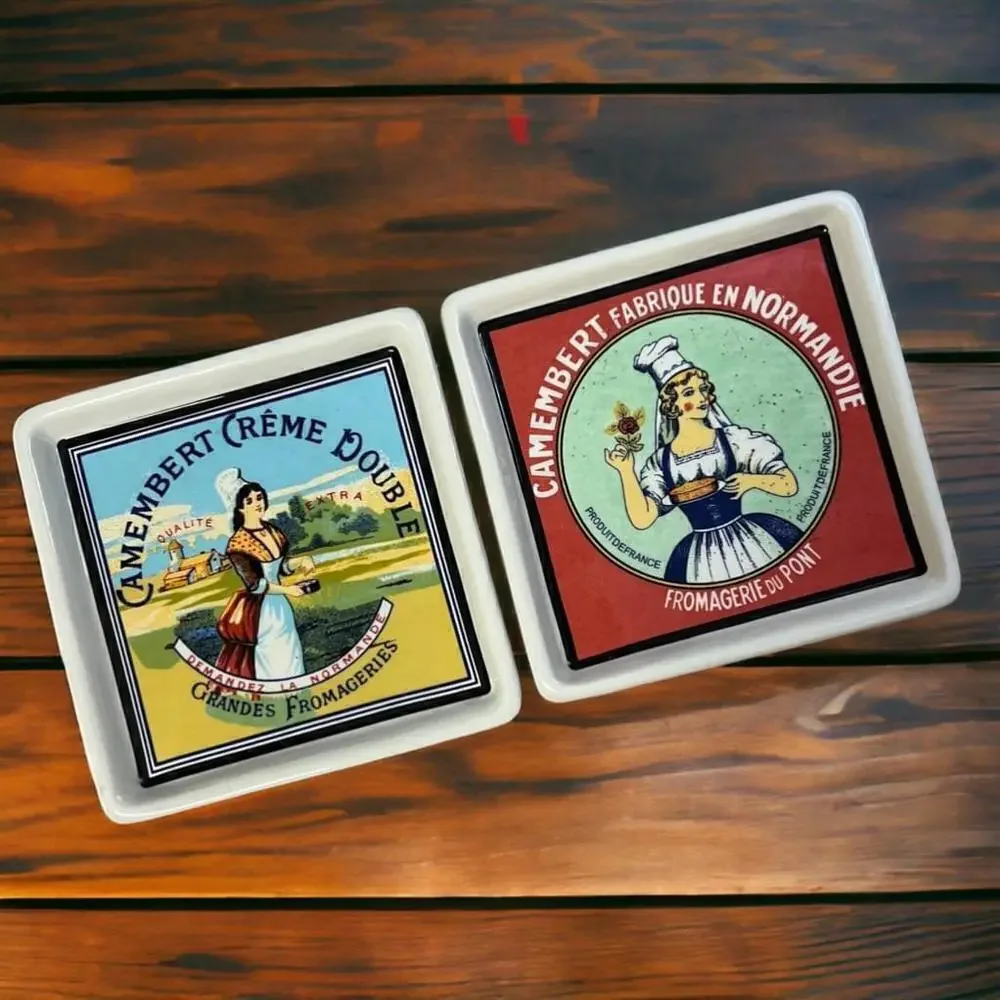 2004 Boston Warehouse 2 Appetizer Snack Serving Trays French Cheese Labels